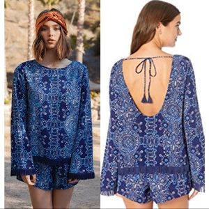 MOTT 50 Fitz Blue Fringe Long Sleeve Layer Romper